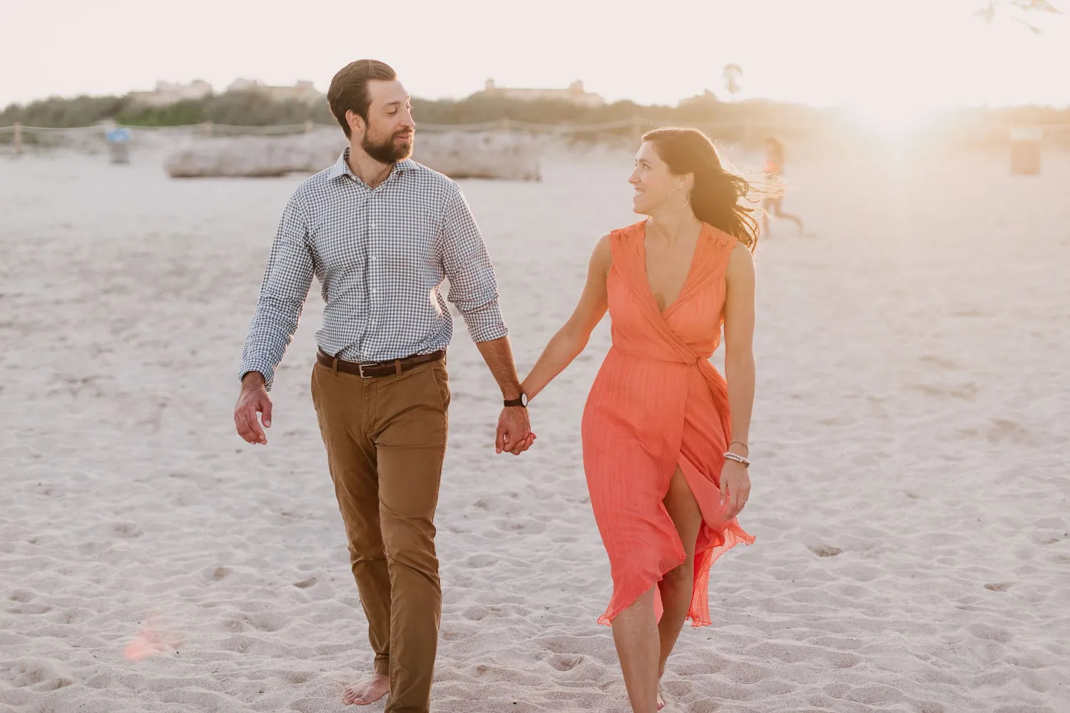 Romantic sunset wedding ceremony at South Pointe Park with Miami skyline backdrop